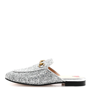 GUCCI Glitter Womens Princetown Slippers 36.5 Silver