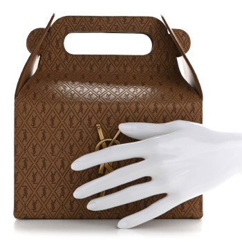 SAINT LAURENT Calfskin Monogram Take Away Box Dusty Vintage Brown Gold
