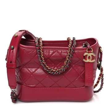 CHANEL Aged Calfskin Quilted Small Gabrielle Hobo Red
