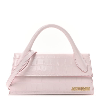 JACQUEMUS Calfskin Crocodile Embossed Le Chiquito Long Pale Pink