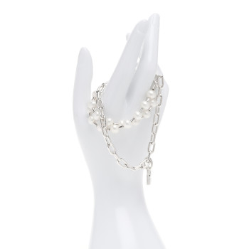 TIFFANY Sterling Silver Freshwater Cultured Pearl HardWear Lock Bracelet