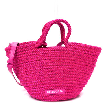 BALENCIAGA Nylon Lambskin Woven Small Ibiza Basket With Strap Lipstick Pink
