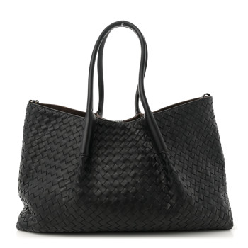 BOTTEGA VENETA Calfskin Intrecciato Pinacoteca Reversible Tote Black Fondant