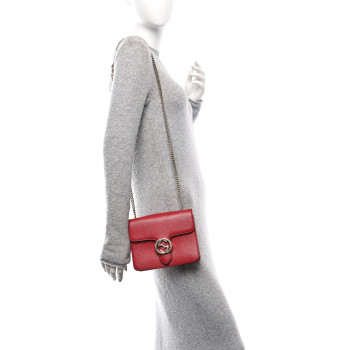 GUCCI Dollar Calfskin Small Interlocking G Shoulder Bag Red