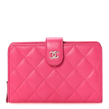 CHANEL Lambskin Quilted CC French Wallet Dark Pink