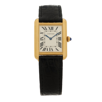 CARTIER Stainless Steel 18K Yellow Gold Alligator 24mm Tank Solo Quartz Watch