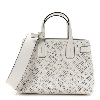BURBERRY Calfskin Perforated Small Banner Tote Chalk White