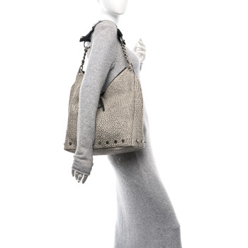 JIMMY CHOO Washed Grainy Lambskin Studded Raven Hobo White Black