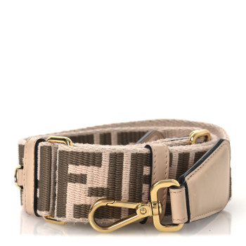 FENDI Jacquard Ribbon Vitello King FF Bi-Color Intreccio Adjustable Strap You Light Rose Camel