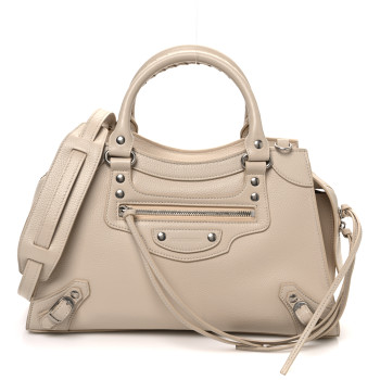 BALENCIAGA Grained Calfskin Neo Classic Silver Hardware S City Cream