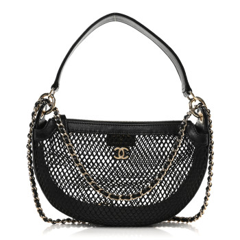 CHANEL Mesh Shiny Lambskin Chain Hobo Black