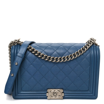 CHANEL Perforated Lambskin Quilted New Medium Boy Flap Blue