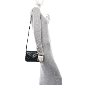SAINT LAURENT Calfskin Y Quilted Monogram Toy Loulou Crossbody Bag Black