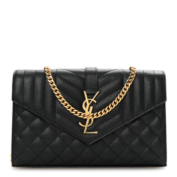 SAINT LAURENT Grain De Poudre Mixed Matelasse Triquilt Monogram Chain Wallet Black