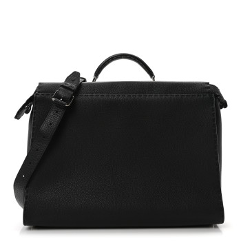 FENDI Cuoio Romano Selleria Metal Stitch Large Mens Peekaboo Iconic Essential Satchel Black