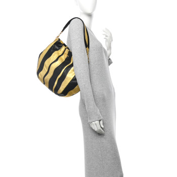 PRADA Nappa Mordore Stripes Shoulder Bag Black Oro