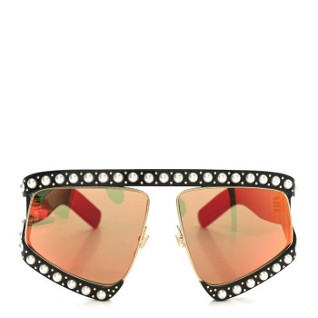 GUCCI Acetate Pearl Rectangular Frame Sunglasses GG0234S Black Orange