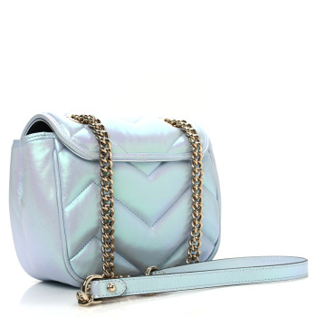 GUCCI Iridescent Nappa Chevron Matelasse Mini GG Marmont Shoulder Bag Iridescent Snow Light Blue