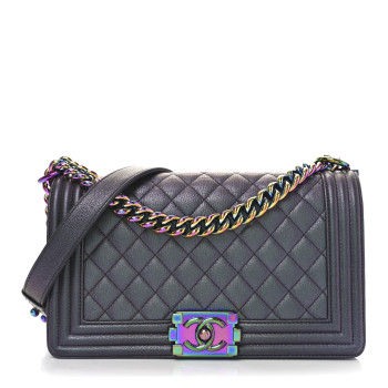 CHANEL Iridescent Goatskin Quilted Medium Boy Flap Purple