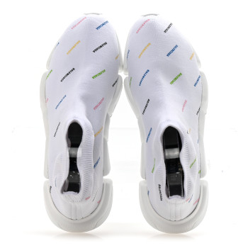 BALENCIAGA Technical 3D Recycled Knit Allover Logo Womens Speed 2.0 Sneakers 39 White Multicolor