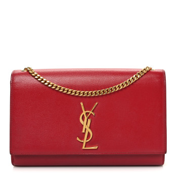 SAINT LAURENT Grain De Poudre Medium Monogram Kate Satchel Red