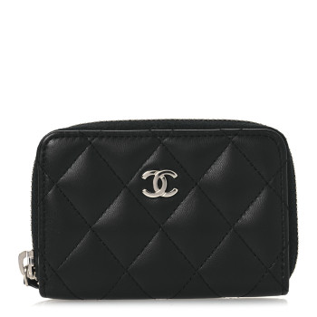 CHANEL Lambskin Quilted Zip Coin Purse Black
