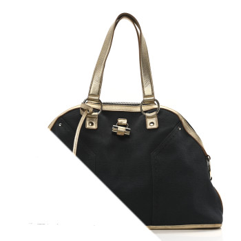 SAINT LAURENT Metallic Calfskin Canvas Large Muse Black Gold