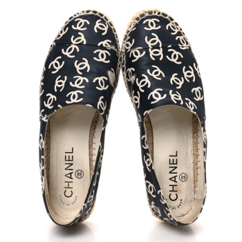 CHANEL Lambskin Printed CC Espadrilles 36 Black White