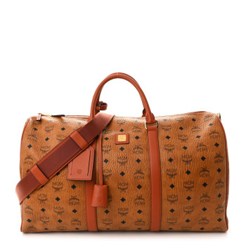MCM Visetos Large Traveler Weekender Bag Cognac