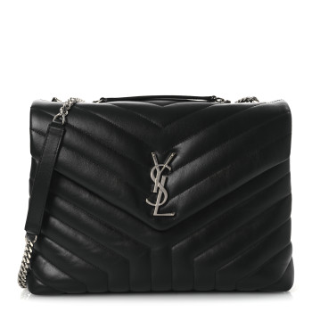 SAINT LAURENT Calfskin Y Quilted Monogram Medium Loulou Chain Satchel Black