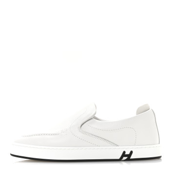 HERMES Calfskin Suede Goatskin Kiddy Slip On Sneakers 38 White