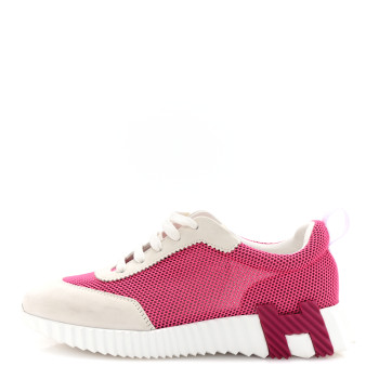 HERMES Air Mesh Suede Goatskin Bouncing Sneakers 38.5 Rose Multicolor