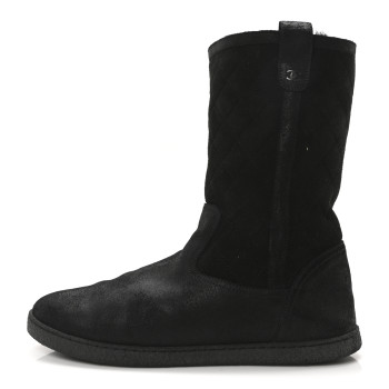 CHANEL Suede Quilted High Boots 40 Black