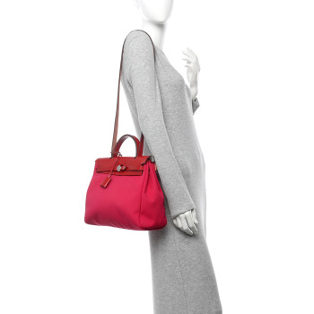 HERMES Military Toile Vache Hunter Herbag Zip PM 31 Rose Mexico Rouge Piment
