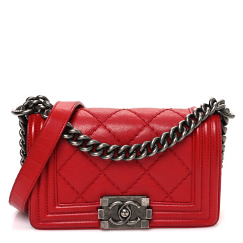 CHANEL Calfskin Double Stitch Small Boy Flap Red