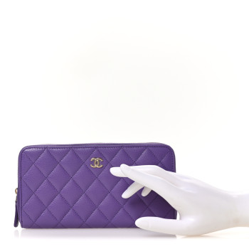 CHANEL Caviar Quilted Large Gusset Zip Around Wallet Purple