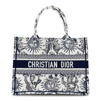 CHRISTIAN DIOR Canvas Embroidered Medium Toile De Jouy Soleil Book Tote Blue
