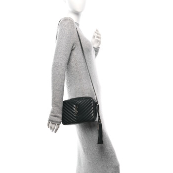 SAINT LAURENT Calfskin Matelasse Monogram Lou Camera Bag Black