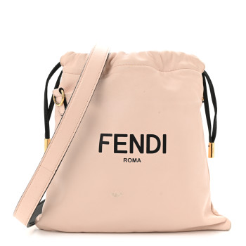 FENDI Soft Nappa Logo Small Drawstring Pouch Bag Rosa Quarzo Black