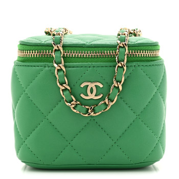 CHANEL Lambskin Quilted Mini Vanity Case With Chain Green