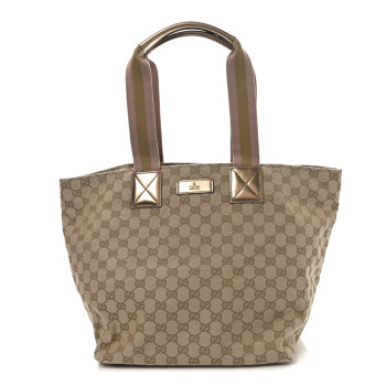 GUCCI GG Monogram Large Web Handle Bucket Tote Gold