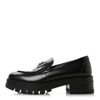 CHANEL Calfskin Metal CC Loafers 40 Black
