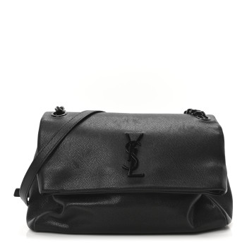 SAINT LAURENT Grain De Poudre Medium West Hollywood Monogram Fold-Over Black