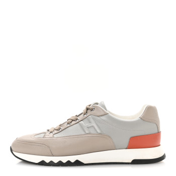 HERMES Calfskin Womens Trail Sneakers 39 Beige Rose Gris Brume