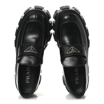 PRADA Spazzolato Rois Metal Triangle Logo Monolith 55mm Loafers 37.5 Black