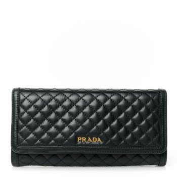 PRADA Soft Calfskin Quilted Continental Flap Wallet Black