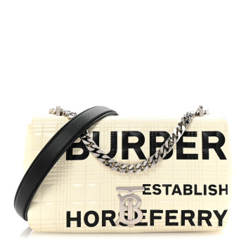BURBERRY Patent Quilted Horseferry Print Small Lola Bag White