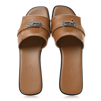 HERMES Calfskin Giulia Sandals 39 Naturel