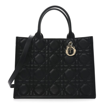 CHRISTIAN DIOR Calfskin Macro Cannage Medium Book Tote Black