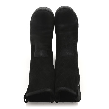 CHANEL Suede Quilted High Boots 40 Black